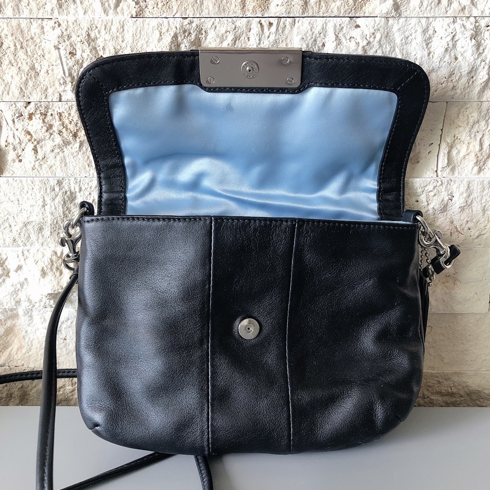 Coach black leather crossbody bag purse silver hardware wallet women’s - Picture 12 of 17